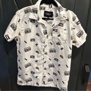 Brooklyn Standard 80’s Theme Retro Button Down Men’s Shirt, Music, Tech, Size M